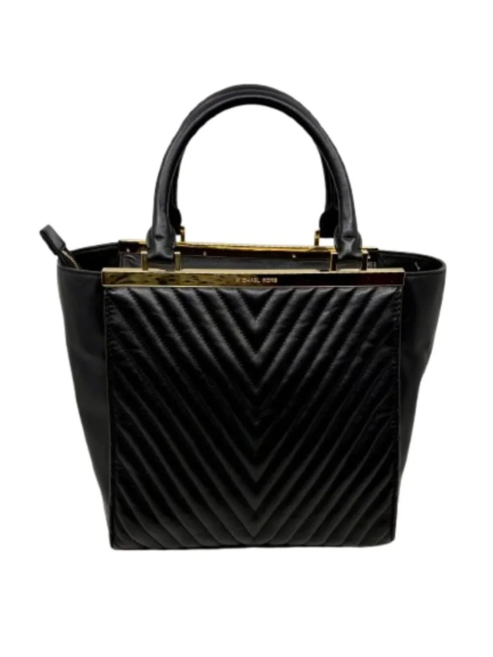 MICHAEL KORS~Lana Quilted Calf Leather Tote Handbag - Black & Gold
